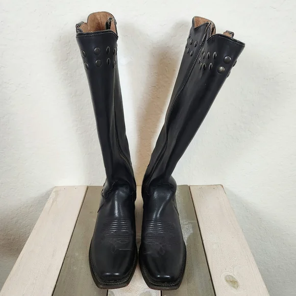 Tony Lama | Leather Riding Boots Black Size 7 Style VF3050 - Picture 2 of 7